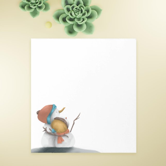 Ein paar Schneemänner schenken ihren Winterurlaub Notizblock (Cute winter Christmas anniversary notepad with two snowmen hugging)