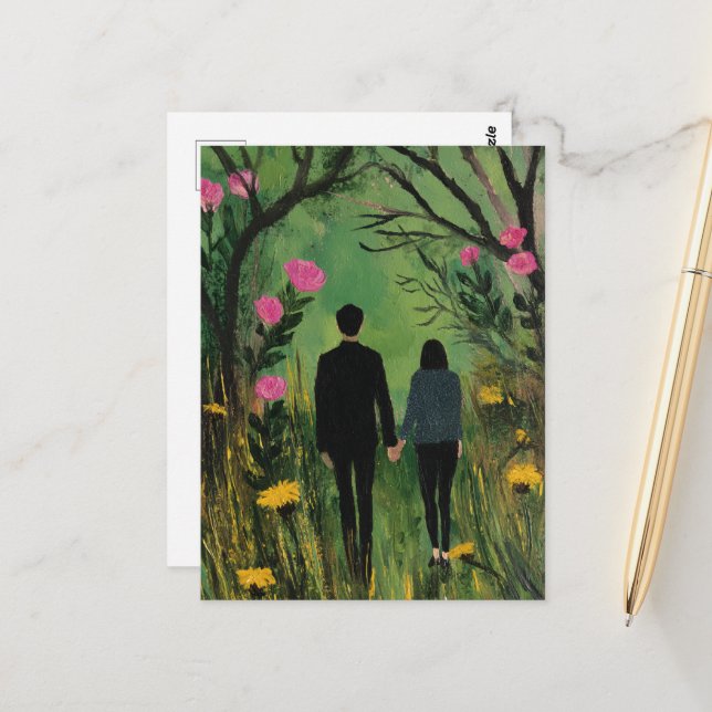 Ein paar Spaziergänge in den Wäldern und Blume Postkarte (Vorderseite/Rückseite Beispiel)