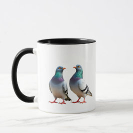 Ein Paar Tauben laufen in der Stadt herum. Tasse