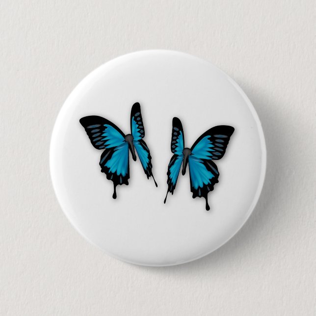 Ein Paar tropisch blauer Schmetterlinge Button (Vorderseite)