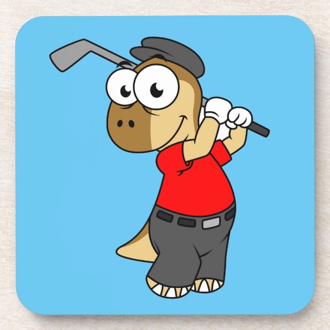 Ein Pachycephalosaurus Dinosaurier Playing Golf. Getränkeuntersetzer (Vorderseite)