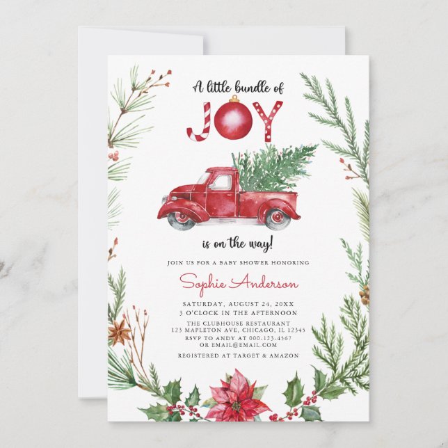 Ein Paket von JOY Red Truck Weihnachtsdusche Einladung (Vorderseite)