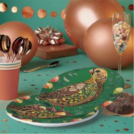 Ein Partridge in einem Birnbaum-Ausschnitt im Stif Pappteller