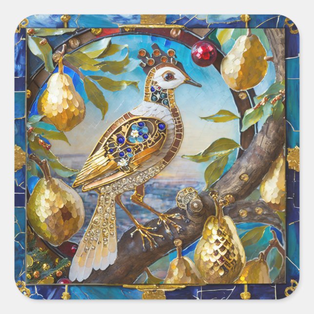 Ein Partridge in einem Birnenbaum Quadratischer Aufkleber (Vorderseite)