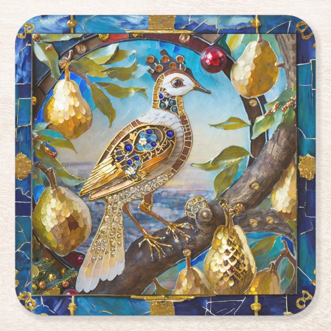 Ein Partridge in einem Birnenbaum Rechteckiger Pappuntersetzer (Vorderseite)