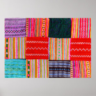 ein Patchwork-Steppdecke im asiatischen Stil Poster