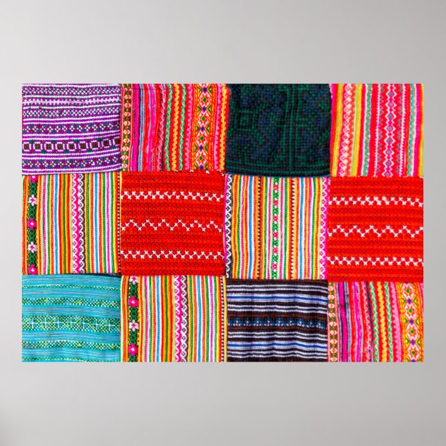 ein Patchwork-Steppdecke im asiatischen Stil Poster (Vorne)