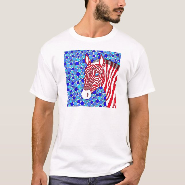 Ein patriotischer Zebra-roter weiße und blaue T-Shirt (Vorderseite)