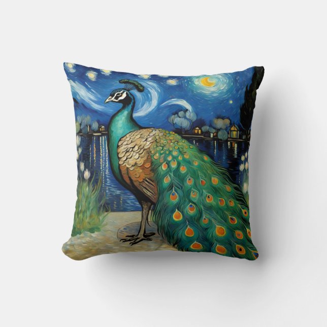Ein Pfau in der frühen Nacht Kissen (Vorderseite)