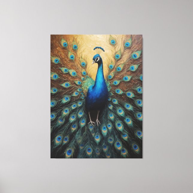 ein Pfau mit seinen Federn aus dem Schwanz Leinwanddruck (Vorderseite)