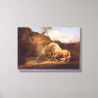 Ein Pferd beängstigt von einem Löwen, c.1790-5 (Öl