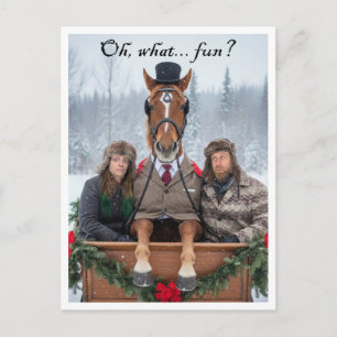 Ein-Pferd-Offener-Schlitten-Pun-Weihnachtskarte Feiertagspostkarte