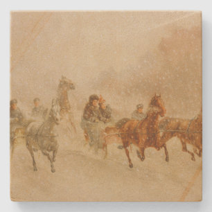 Ein Pferd Offener Schlittenrennen Weihnachten Steinuntersetzer