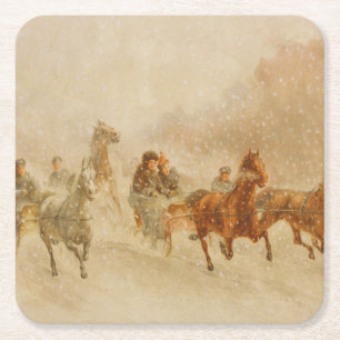 Ein Pferd Open Sleigh Race Weihnachten Rechteckiger Pappuntersetzer