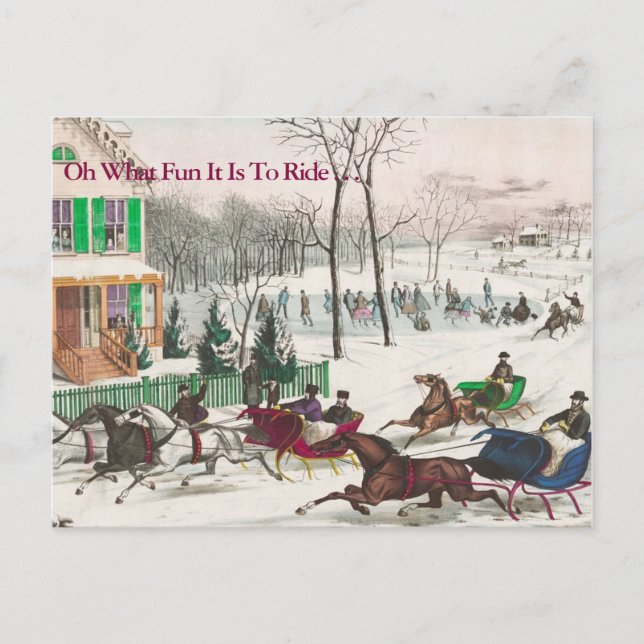 Ein Pferd Open Sleigh Vintage Weihnachten Postkarte (Vorderseite)