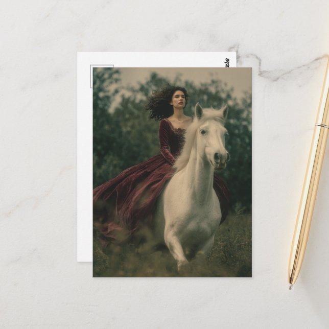 Ein Pferd und Reiter im Wald Postkarte (Vorderseite/Rückseite Beispiel)