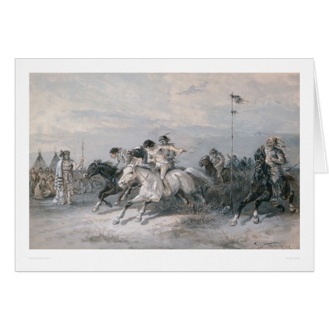 Ein Pferderennen in einem indischen Lager Sioux (Vorderseite (Horizontal))