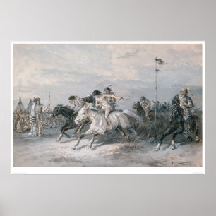 Ein Pferderennen in einem indischen Lager Sioux Poster