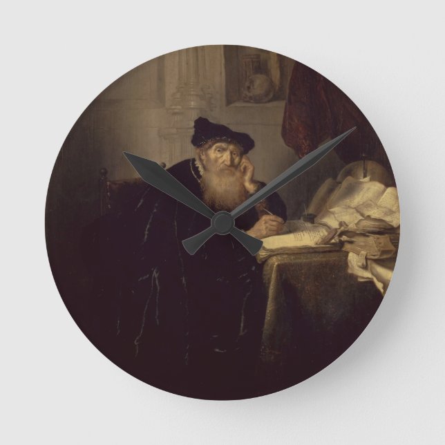 Ein Philosoph, 1635 (Öl auf Platte) Runde Wanduhr (Vorderseite)