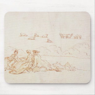 Ein Picknick: Zwei Damen und ein Herr (braune Mousepad