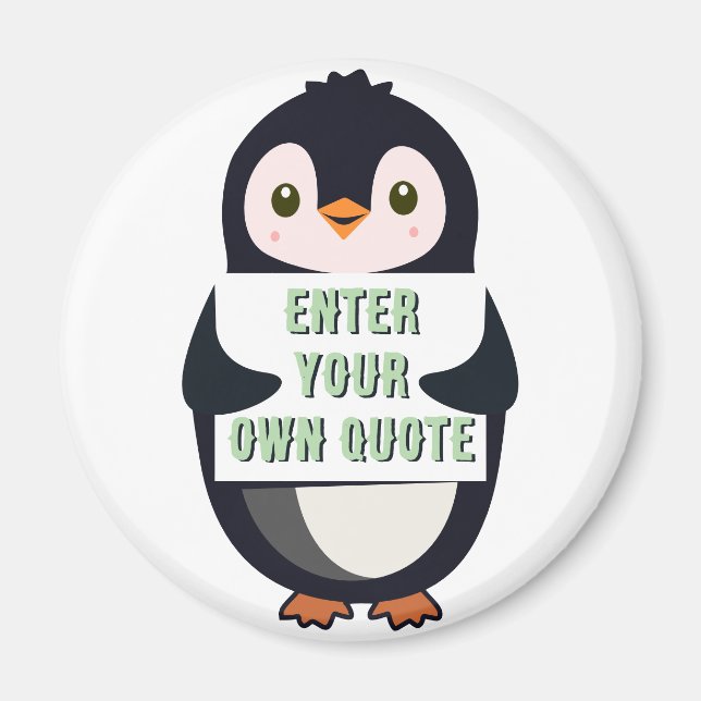 Ein Pinguin, der ein Schild mit anpassbarem Text h Magnet (Vorne)