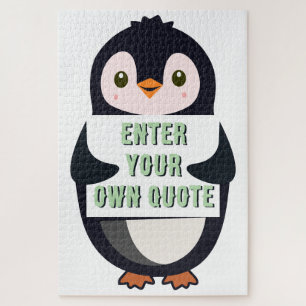 Ein Pinguin hält ein Schild mit anpassbarem Text t