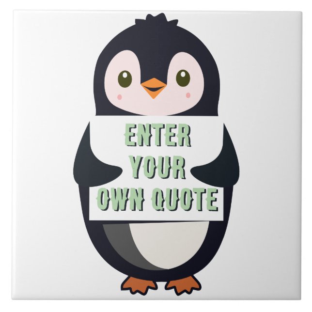 Ein Pinguin hält ein Schild mit anpassbarem Text t Fliese (Vorderseite)