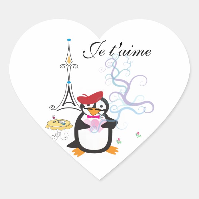 Ein Pinguin in Paris Herz-Aufkleber (Vorderseite)