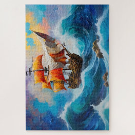 Ein Piratenschiff in einer Wasserwelle