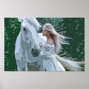 Ein Plakat des Erst- und weißes Pferd 
