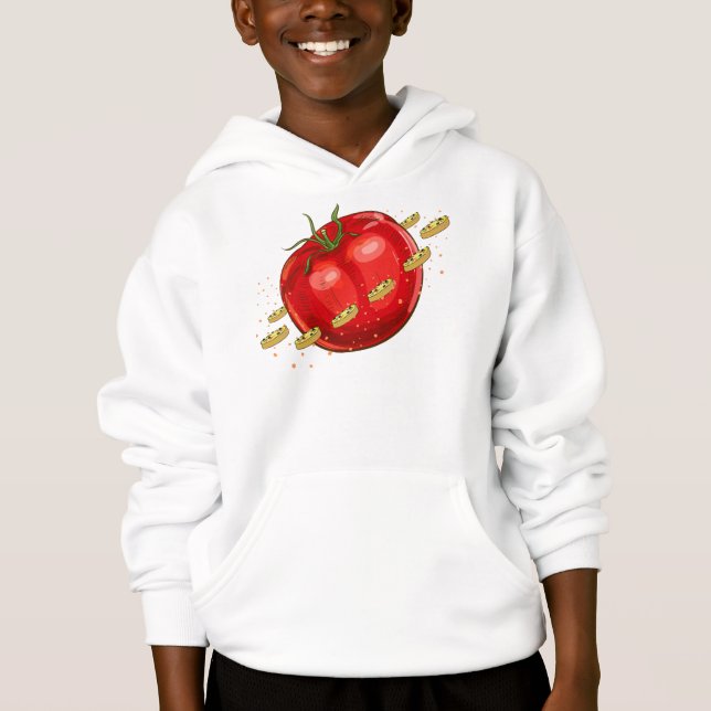 Ein Planet der Tomaten mit Pizzen um ihn herum Hoodie (Vorderseite)