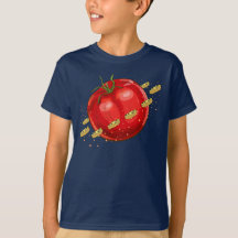 Ein Planet der Tomaten mit Pizzen um ihn herum