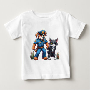 ein Polizeihund und eine gemeine Katze - Spaß Baby T-shirt