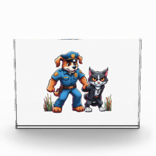 ein Polizeihund und eine gemeine Katze - Spaß Fotoblock