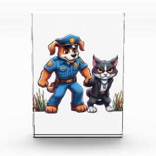 ein Polizeihund und eine gemeine Katze - Spaß Fotoblock