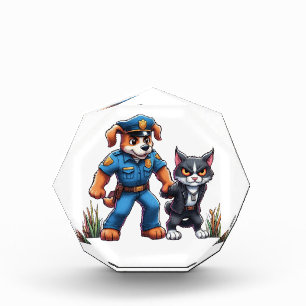 ein Polizeihund und eine gemeine Katze - Spaß Fotoblock