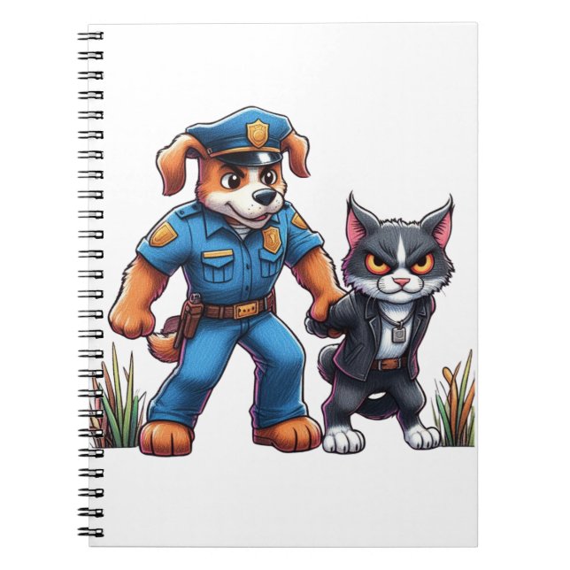 ein Polizeihund und eine gemeine Katze - Spaß Notizblock (Vorderseite)