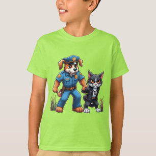 ein Polizeihund und eine gemeine Katze - Spaß T-Shirt