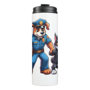 ein Polizeihund und eine gemeine Katze - Spaß Thermosbecher