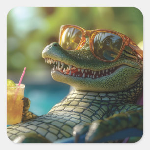 Ein Poolside-Cocktail für den Musiker Quadratischer Aufkleber