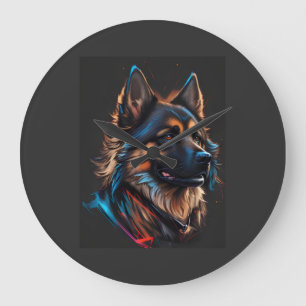 Ein Porträt eines deutschen Schäferhundes Große Wanduhr