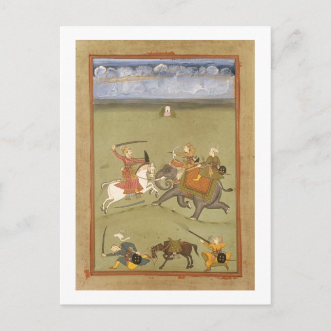Ein Prinz kämpft gegen einen Elefanten, c.17 Postkarte (Vorderseite)