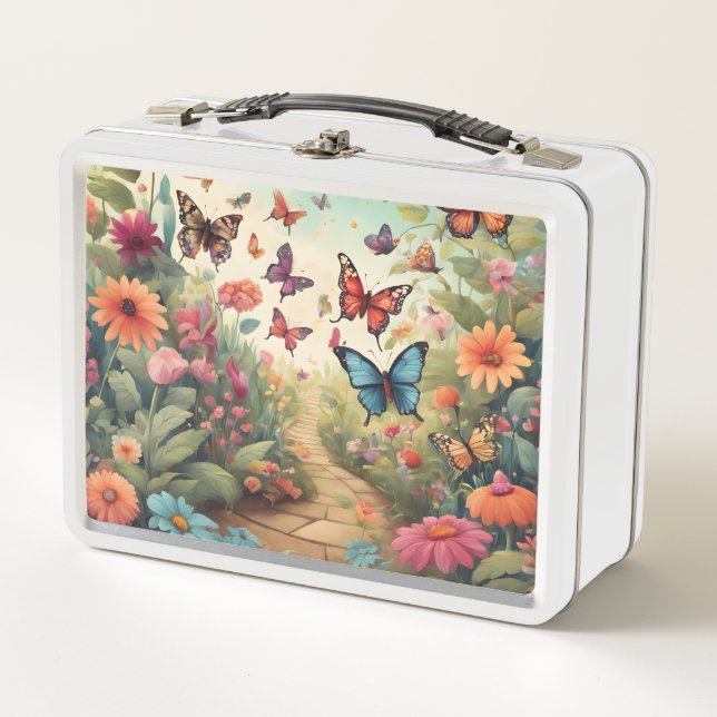 Ein pulsierender Whimsical Butterfly Metall Brotdose (Vorderseite)