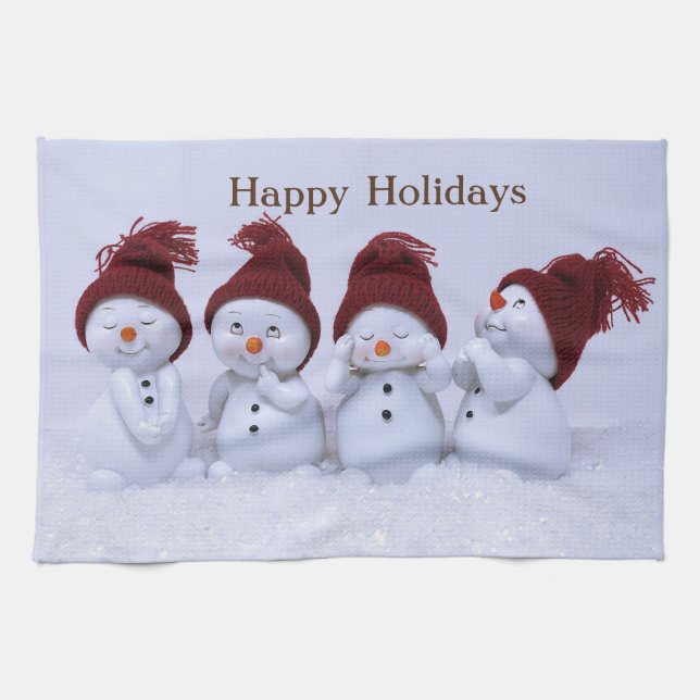 Ein Quartett der Schneemänner Geschirrtuch (Horizontal)