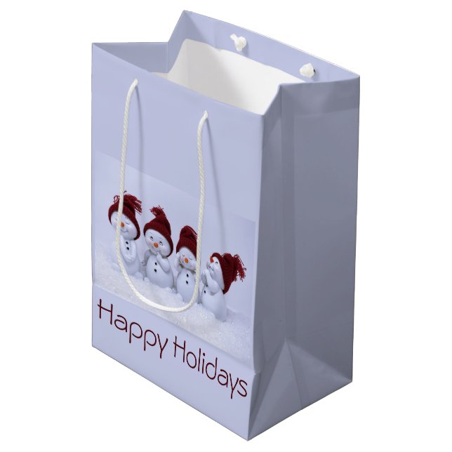 Ein Quartett der Schneemänner Mittlere Geschenktüte (Vorderseite Schrägansicht)