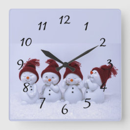 Ein Quartett der Schneemänner Quadratische Wanduhr