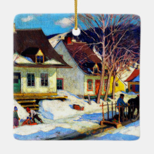 Ein Quebec Village Street by Clarence Gagnon Keramikornament