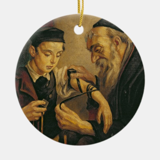 Ein Rabbiner, der die Gebetsriemen am Arm eines Keramik Ornament (Vorne)