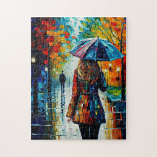 Ein Rainy City Park Spazieren Sie zur Embrace der 