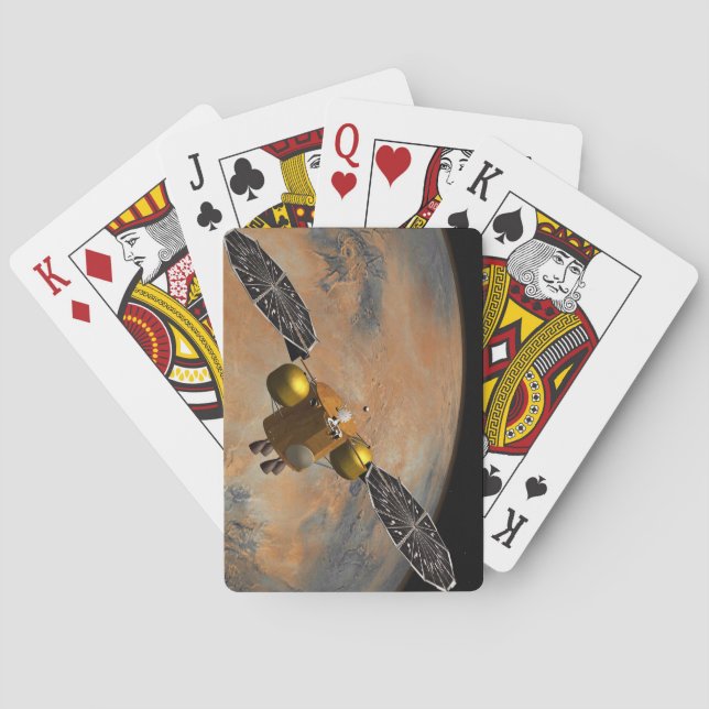 Ein Raumfahrzeug, das Mars umkreist. Spielkarten (Rückseite)